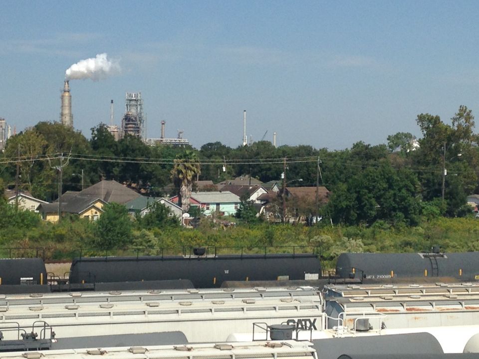 The community of Manchester, in Houston, Texas.  Small homes surrounded by chemical plants.